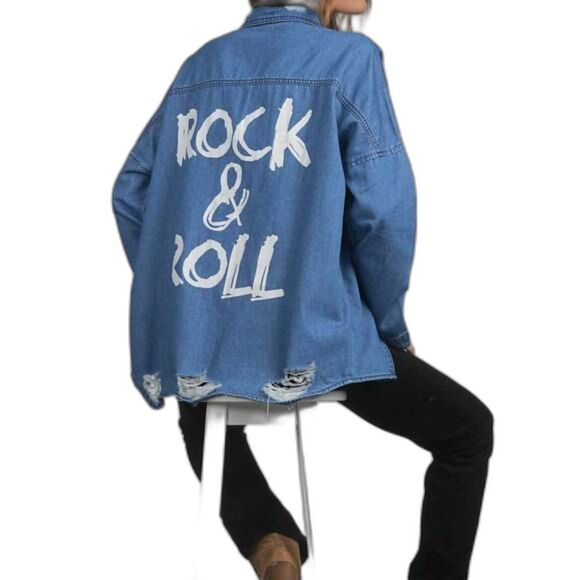 Elan Rock & Roll NWT Women's Distressed Denim Jacket Small - Picture 3 of 15